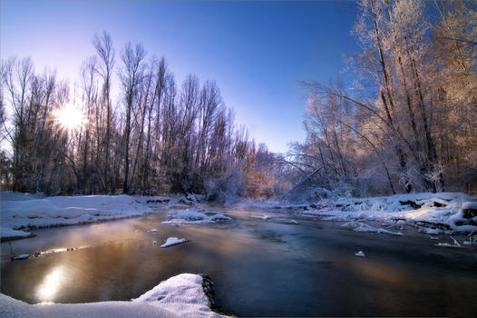 冬季日出河流森林图片素材免费下载
