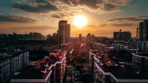 上海小区建筑日落图片素材免费下载
