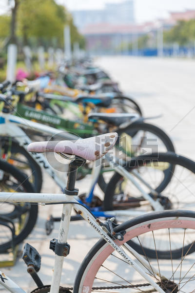 停放在校园内的自行车图片素材免费下载