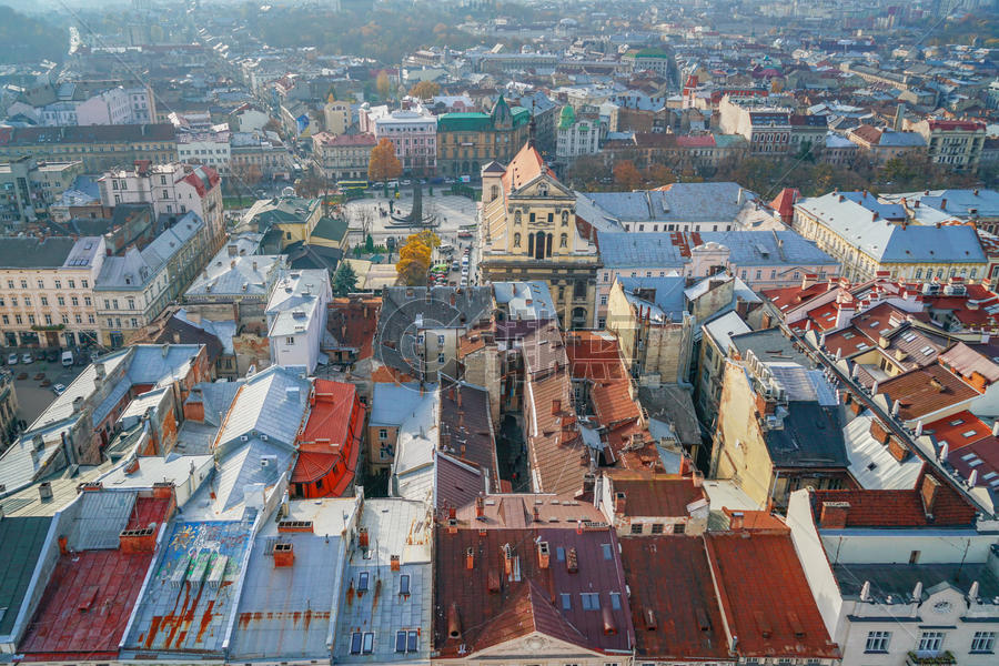 航拍乌克兰利沃夫老城图片素材免费下载