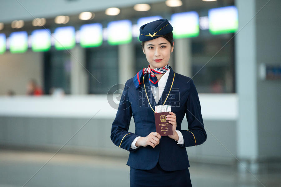 空姐手拿护照机票图片素材免费下载