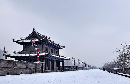 西安明城墙雪景图片素材免费下载