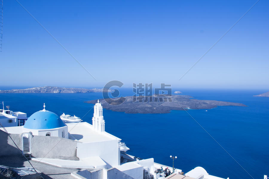 希腊圣托里尼蓝顶教堂图片素材免费下载