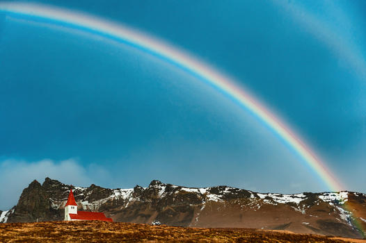 冰岛双层彩虹红房子图片素材免费下载