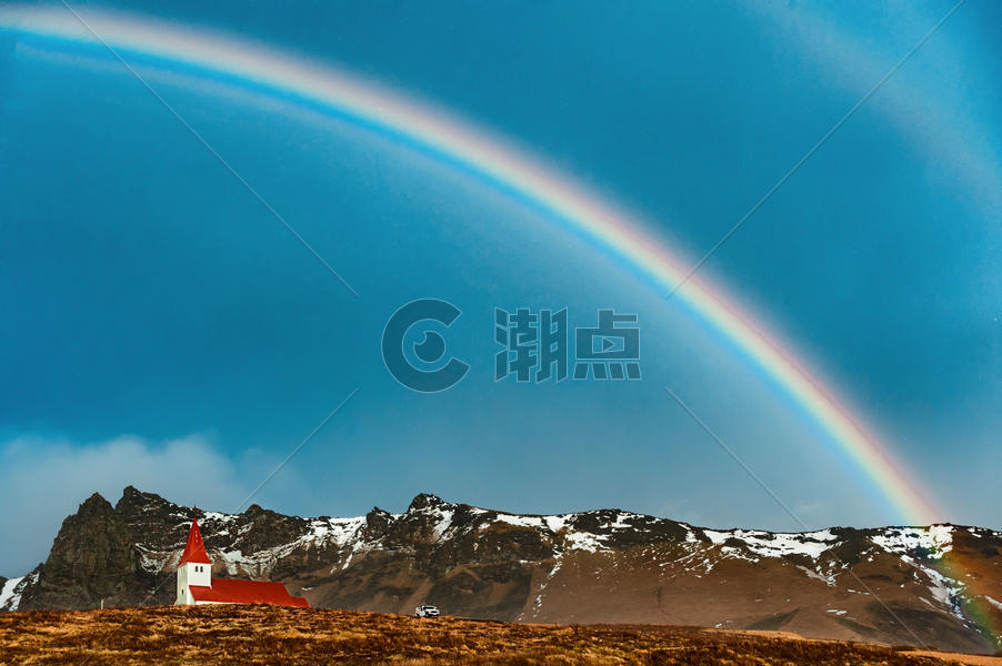 冰岛双层彩虹红房子图片素材免费下载