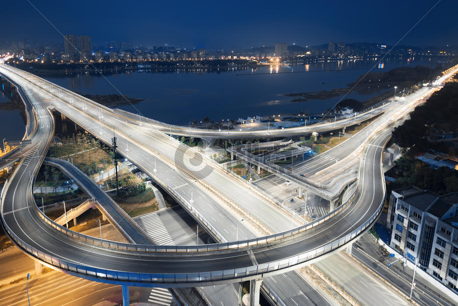 城市建筑立交桥夜景图片素材免费下载