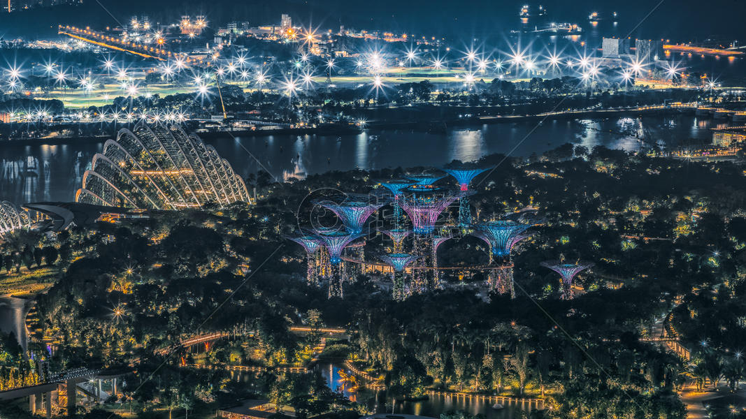 新加坡滨海湾公园夜景图片素材免费下载