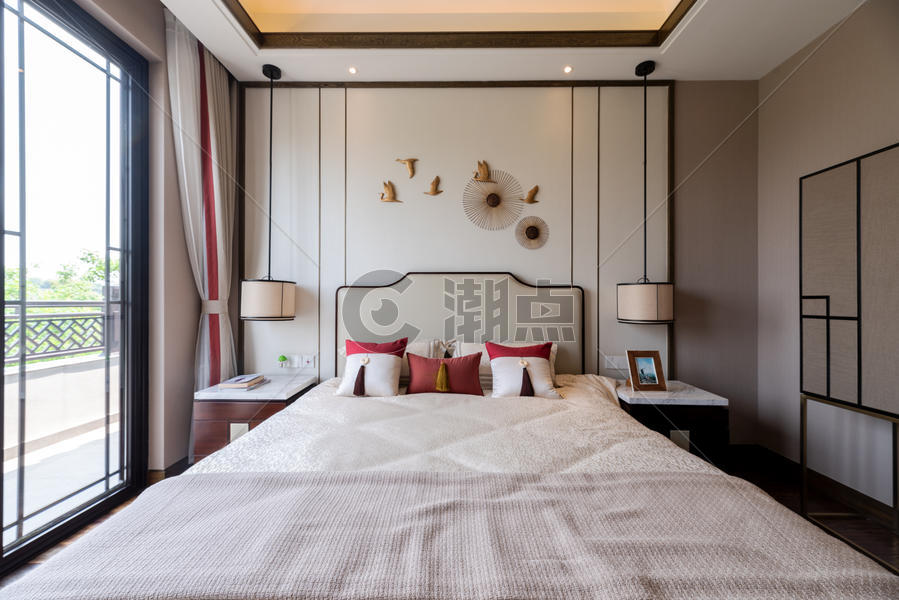 新中式别墅样板房的卧室图片素材免费下载