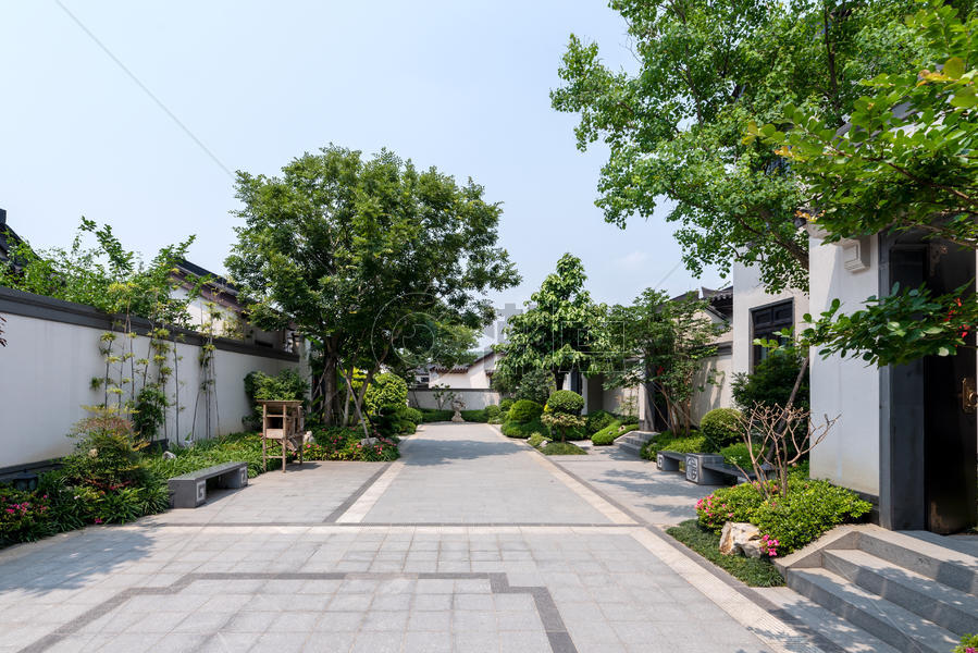 新中式别墅群庭院绿化设计图片素材免费下载