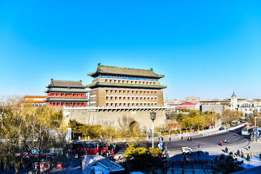 蓝天下的北京正阳门箭楼图片素材免费下载