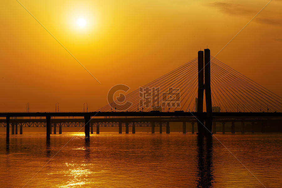 朝霞大桥河流图片素材免费下载