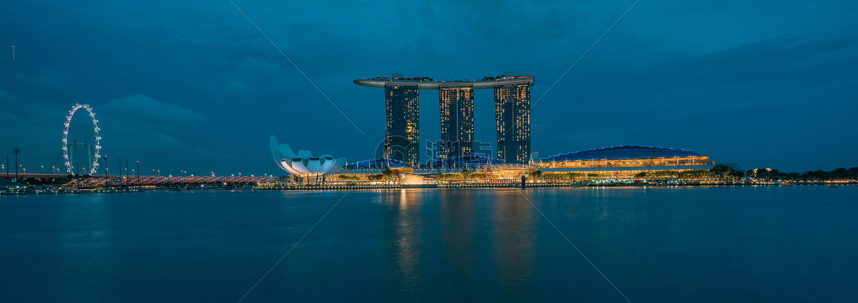 新加坡金沙湾夜景全景图片素材免费下载