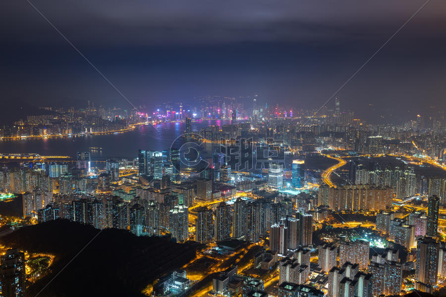 俯瞰香港城市夜景图片素材免费下载