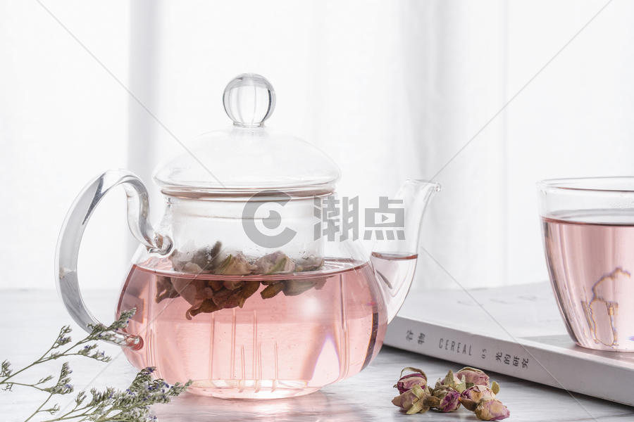 玫瑰花茶与茶壶图片素材免费下载