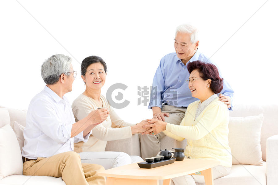 老年人一起喝茶聊天图片素材免费下载