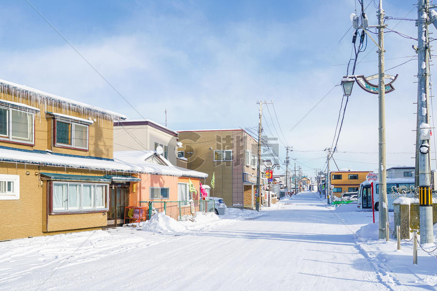 日本北海道雪地村庄图片素材免费下载