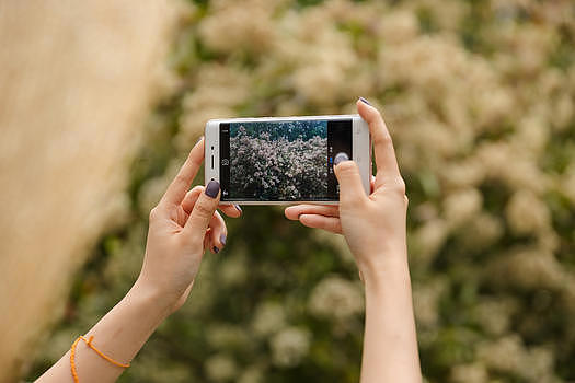 女性郊游拍照手机特写图片素材免费下载