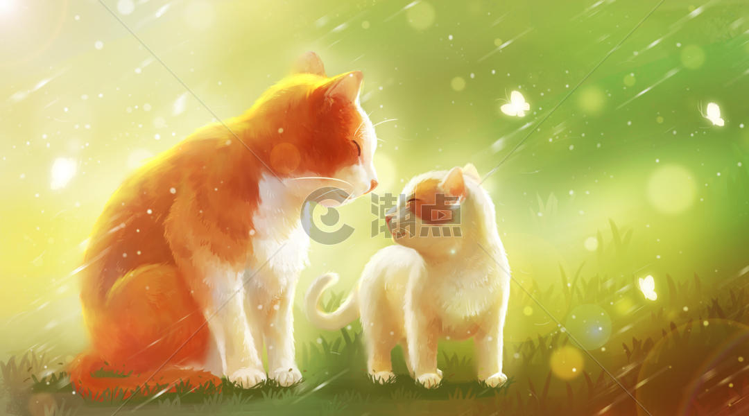 猫妈妈与猫宝宝的温馨时刻图片素材免费下载