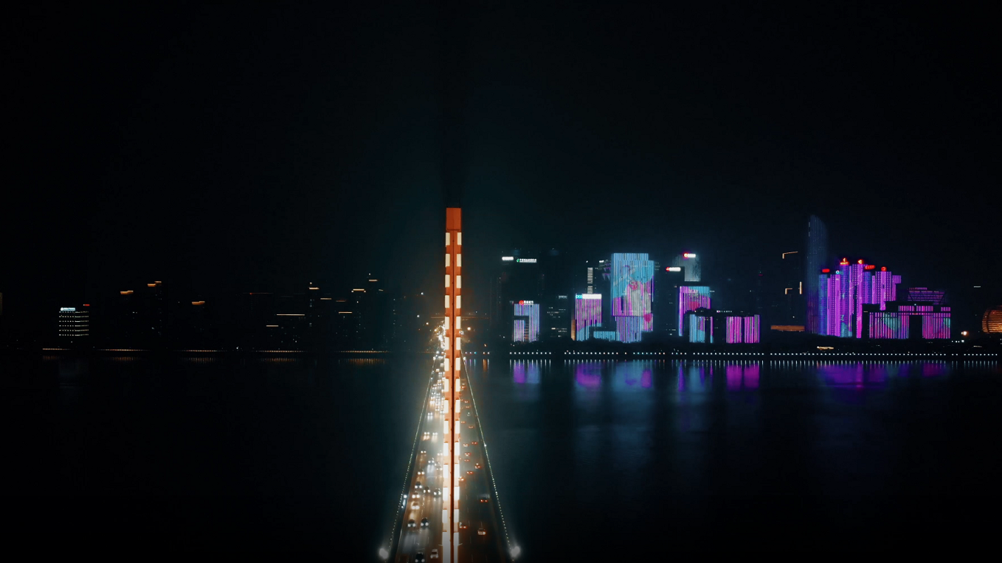 4K航拍杭州钱塘江三桥夜景车流视频的预览图