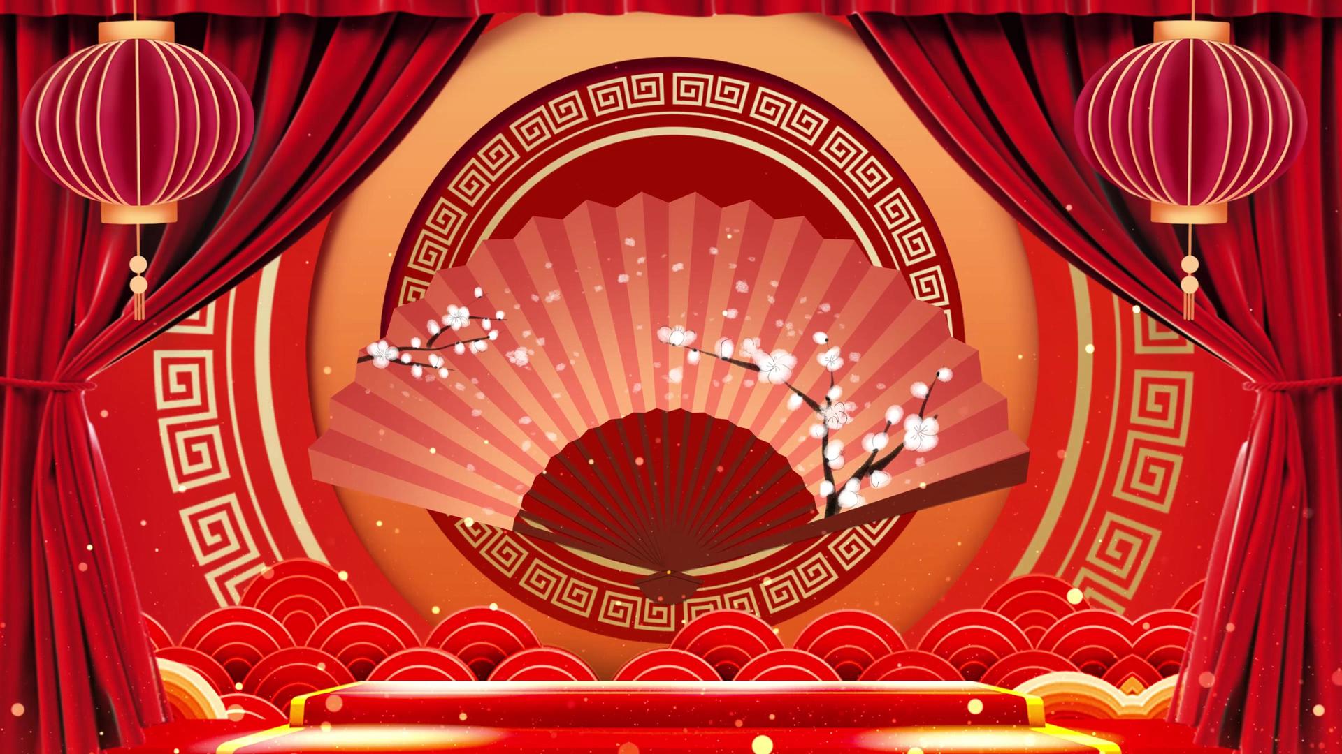 4K中国风折扇舞台背景视频视频的预览图
