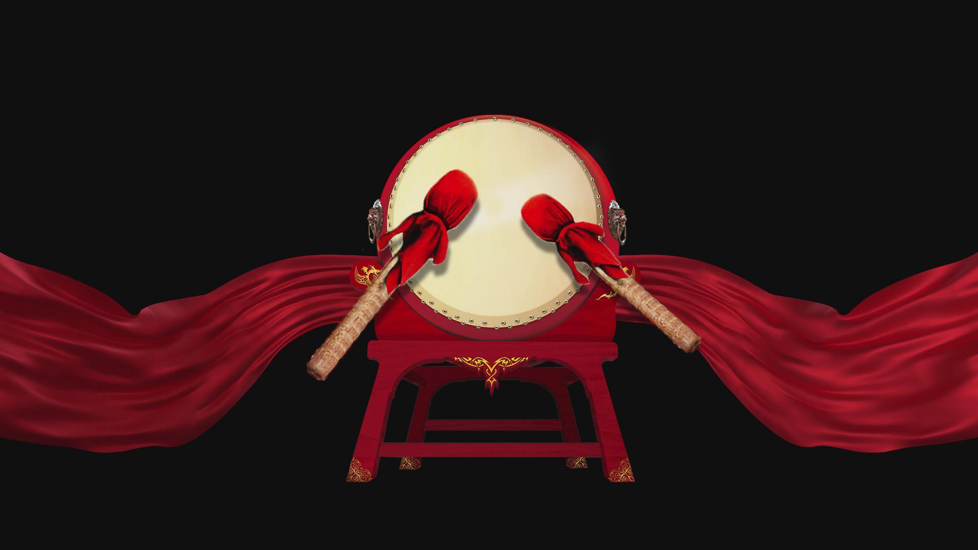 古典中国风战鼓红绸鼓锤视频的预览图