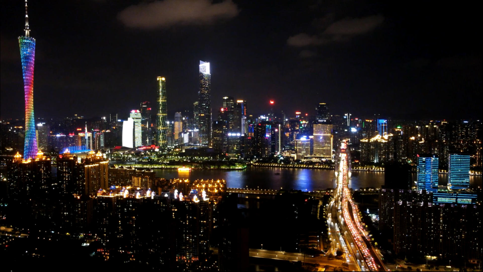 延时摄影航拍广州城市夜景视频的预览图