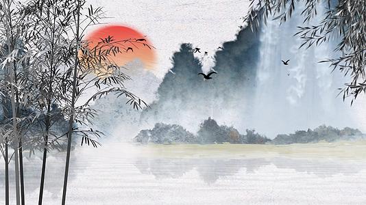 大气水墨瀑布山水风景动画背景视频的预览图