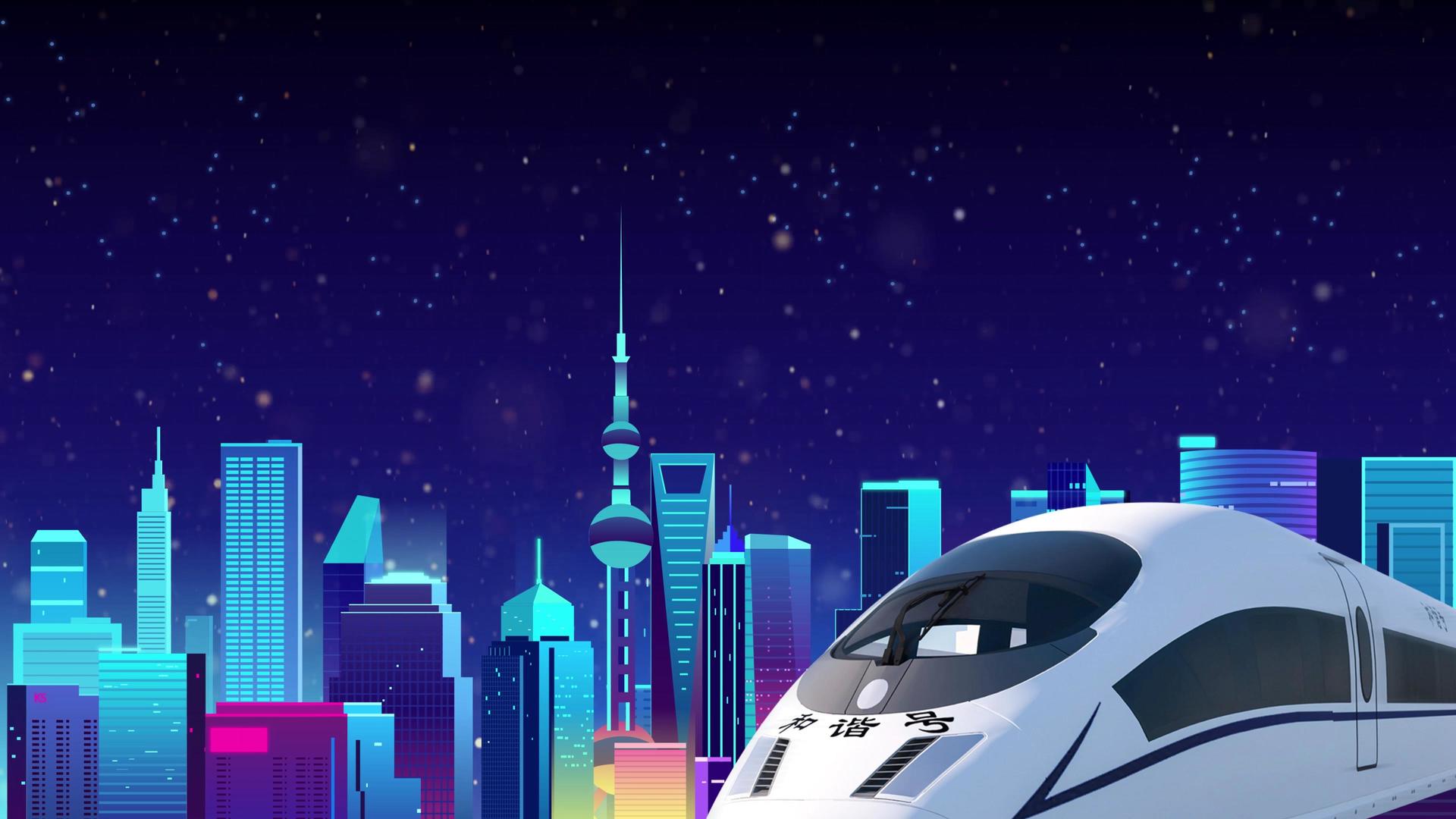 4k春运回家火车科技城市背景视频视频的预览图