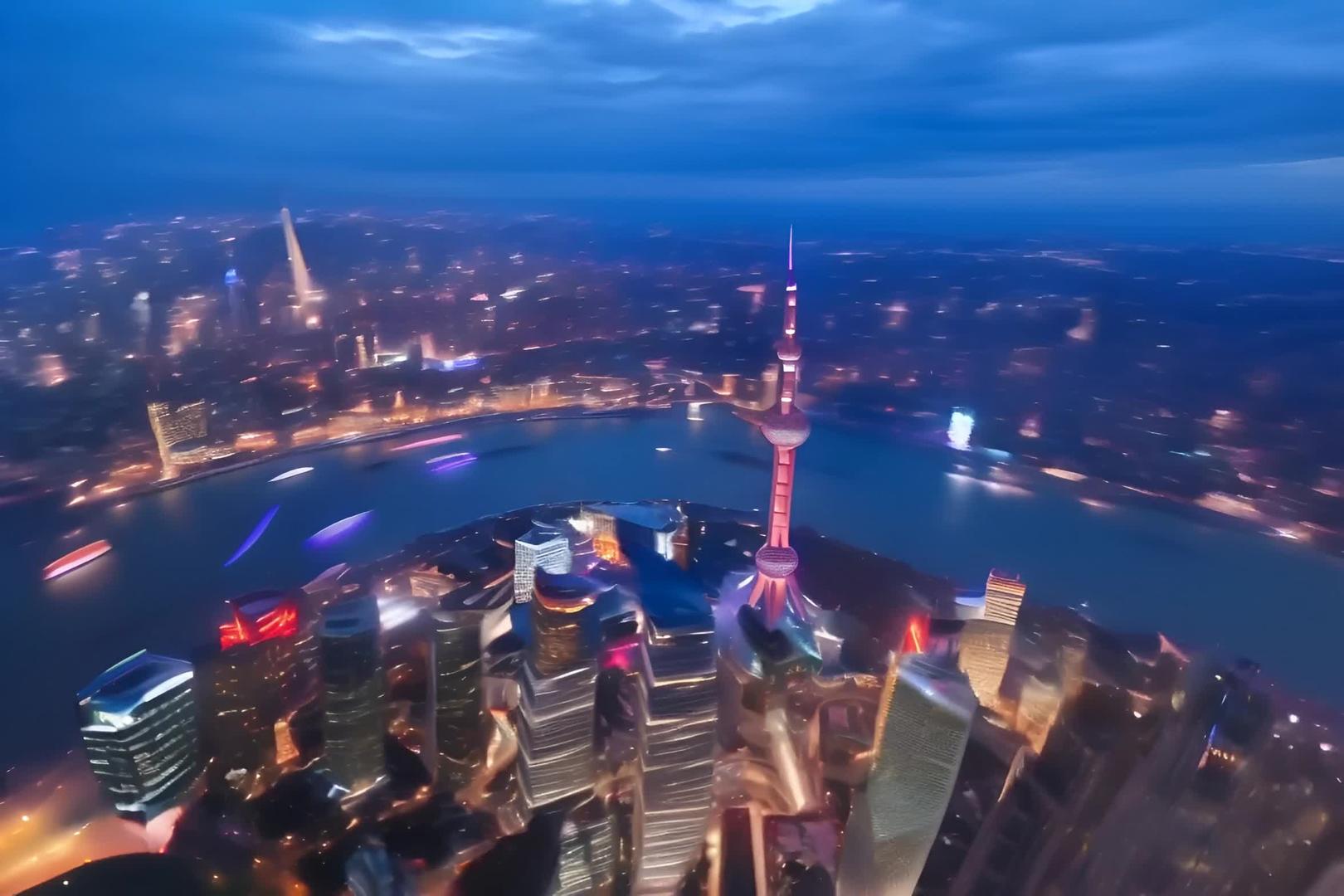 上海陆家嘴金融外滩夜景视频的预览图