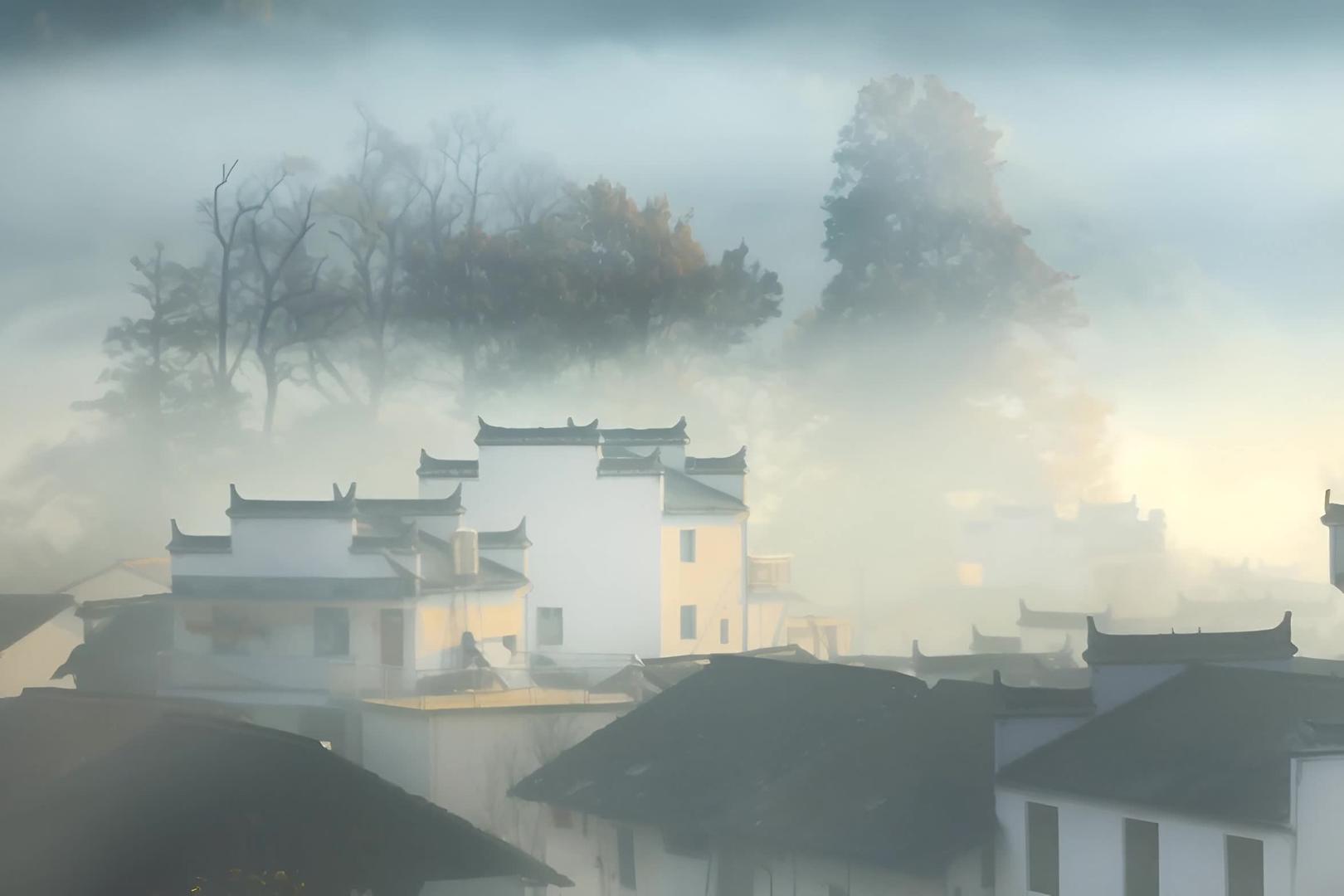 著名旅游景点婺源石城晨雾视频的预览图
