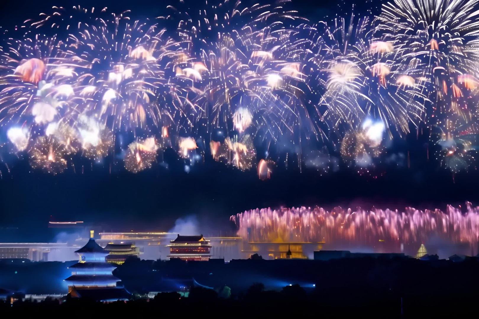 北京天坛国庆期间火树银花视频的预览图