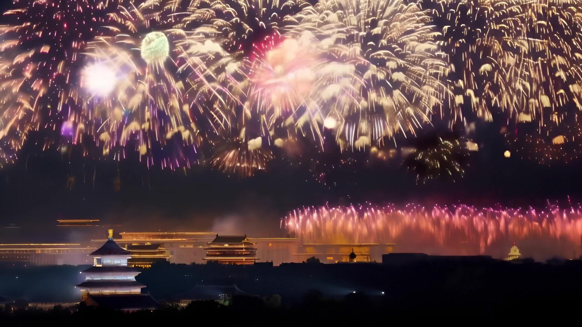 烟花夜景北京天坛视频的预览图