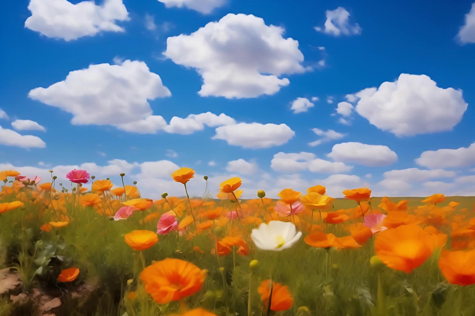 美丽的花朵盛开在草地上视频的预览图