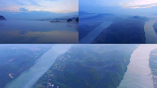 4K浙江航拍下崖湖晨雾合集视频的预览图