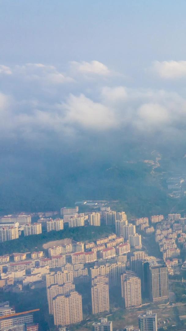 清晨平流雾航拍延迟青岛市崂山区浮山区视频的预览图