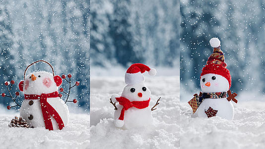 圣诞节气氛可爱冬天雪人唯美静物视频的预览图