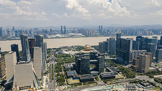 4K航拍移动延时杭州钱江新城CBD市民中心城市天际线蓝天白云视频的预览图