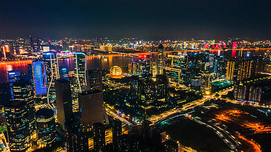 4K震撼航拍延时杭州钱江新城全貌城市夜景天际线视频的预览图