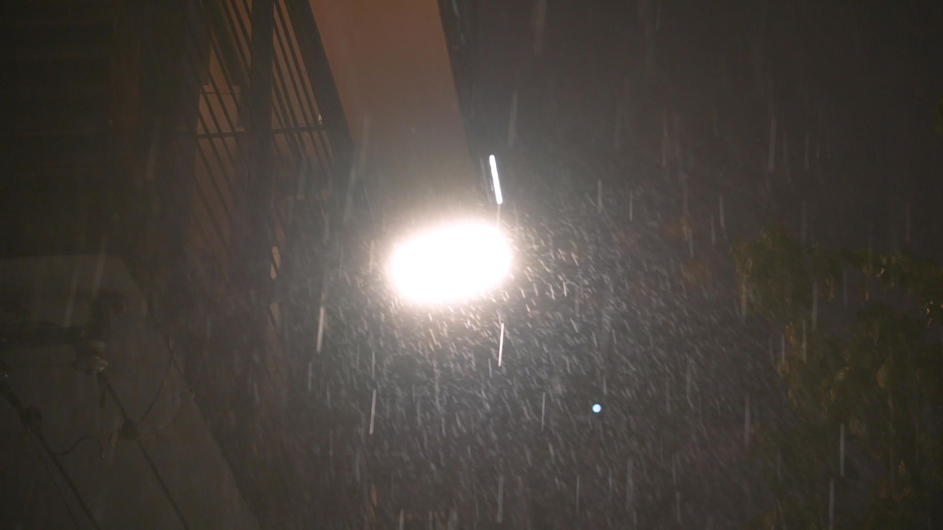 4k素材慢镜头升格拍摄城市雨季夜晚路灯雨水雨滴视频的预览图