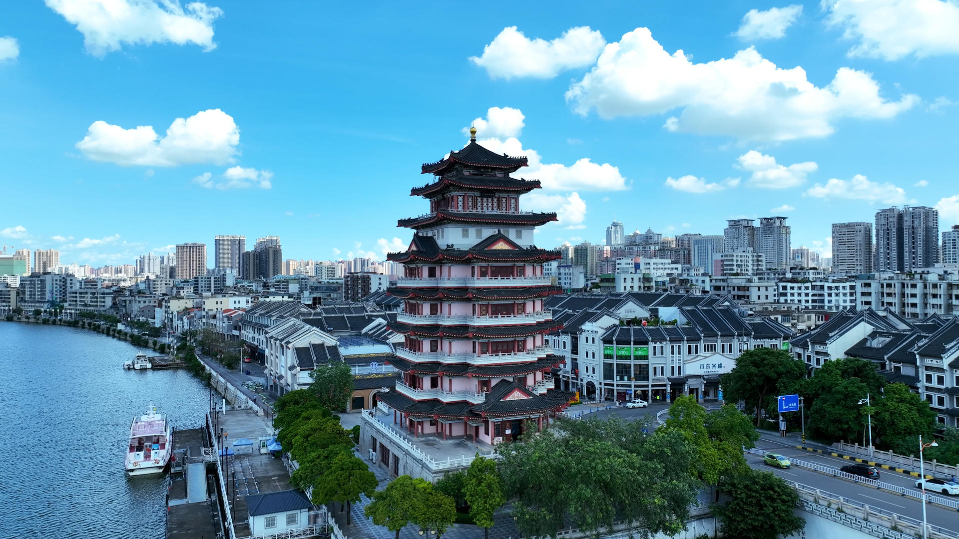 广东旅游惠州水东街合江楼古建筑4k素材视频的预览图
