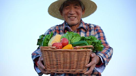 农民抱着新鲜蔬菜开心微笑视频的预览图