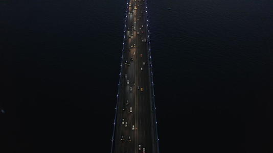 晚上鸟儿抬头看着桥面汽车交通向上看显示城市的天线视频的预览图