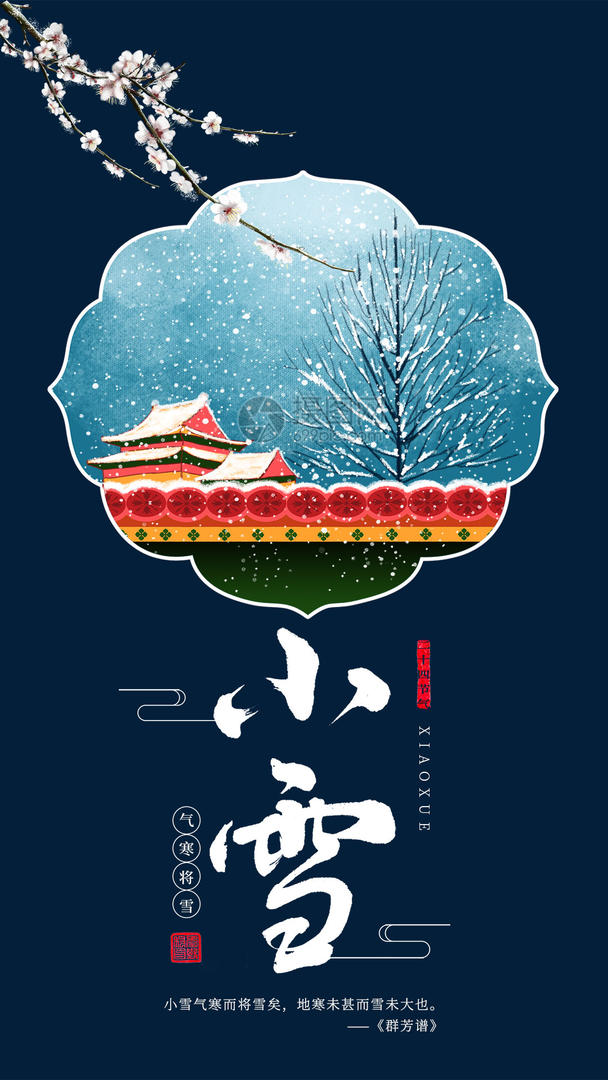 蓝色唯美中国风二十四节气之小雪视频海报视频的预览图