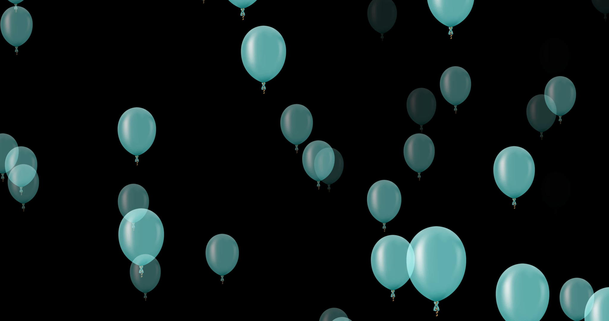 蓝色气球动画周年纪念日在黑暗的背景下飞行或快乐的周日视频的预览图