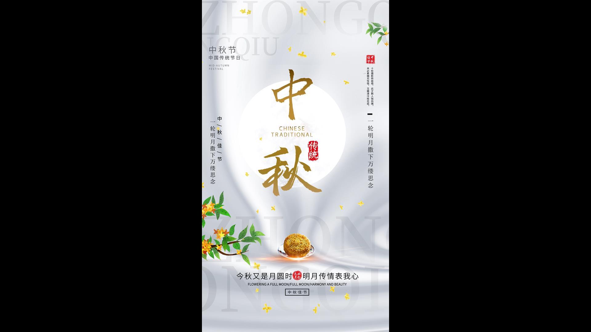 简洁美丽的白色中秋海报AE模板视频的预览图