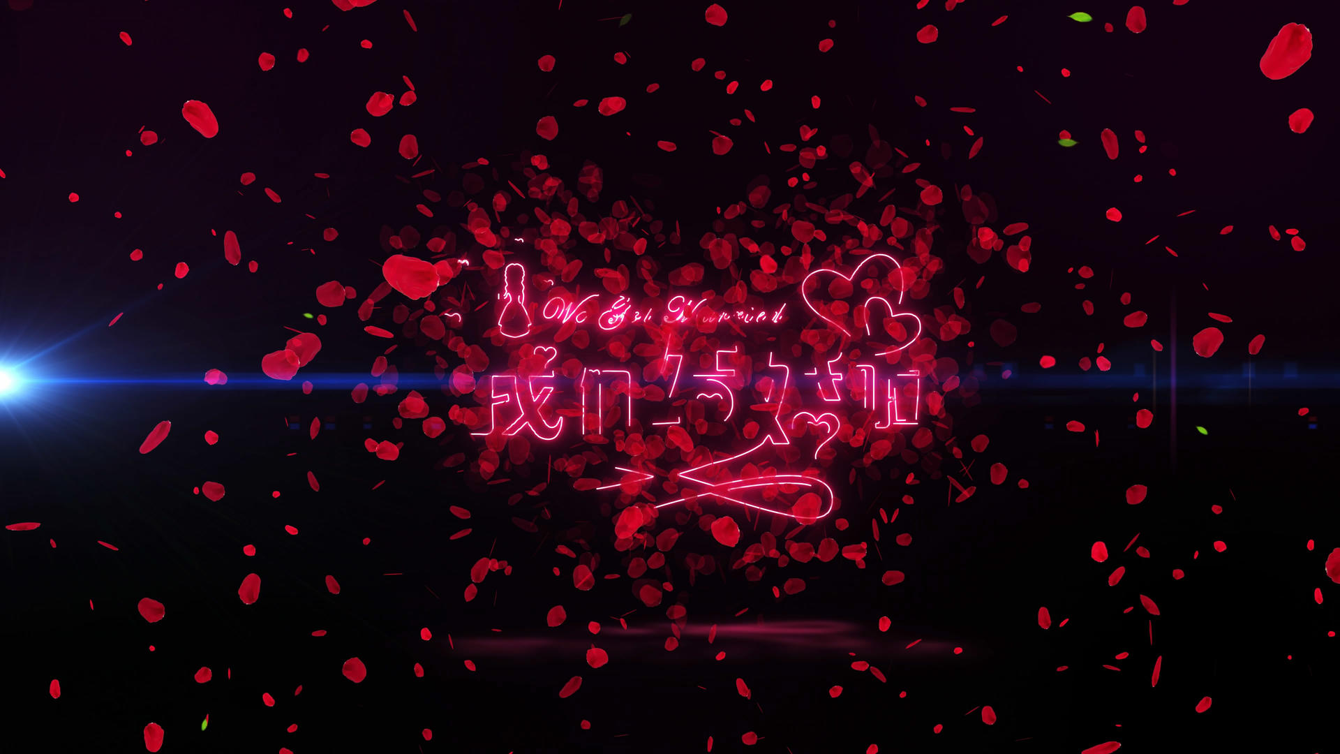 4K唯美的玫瑰花瓣婚礼片头AE模板视频的预览图