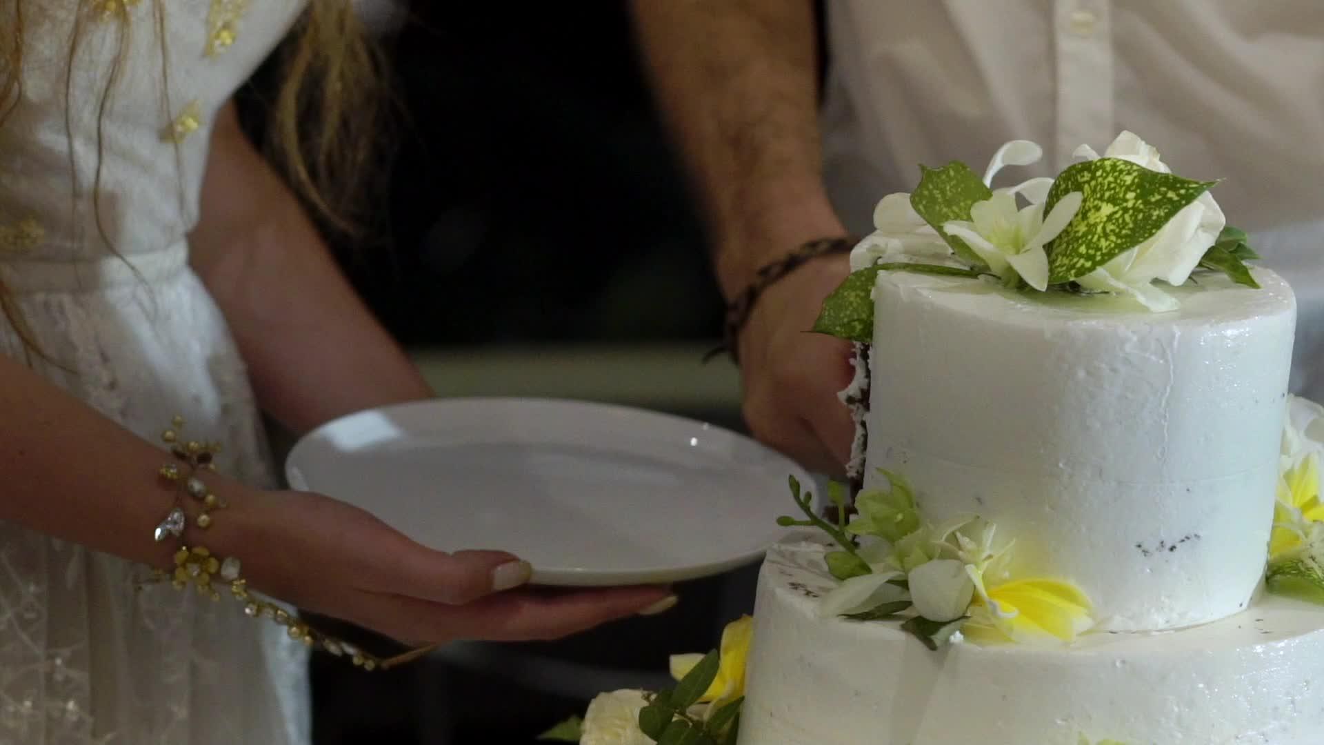 新娘和新郎切婚蛋糕视频的预览图