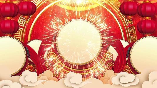 4K锣鼓开场喜庆新年红灯笼背景视频视频的预览图