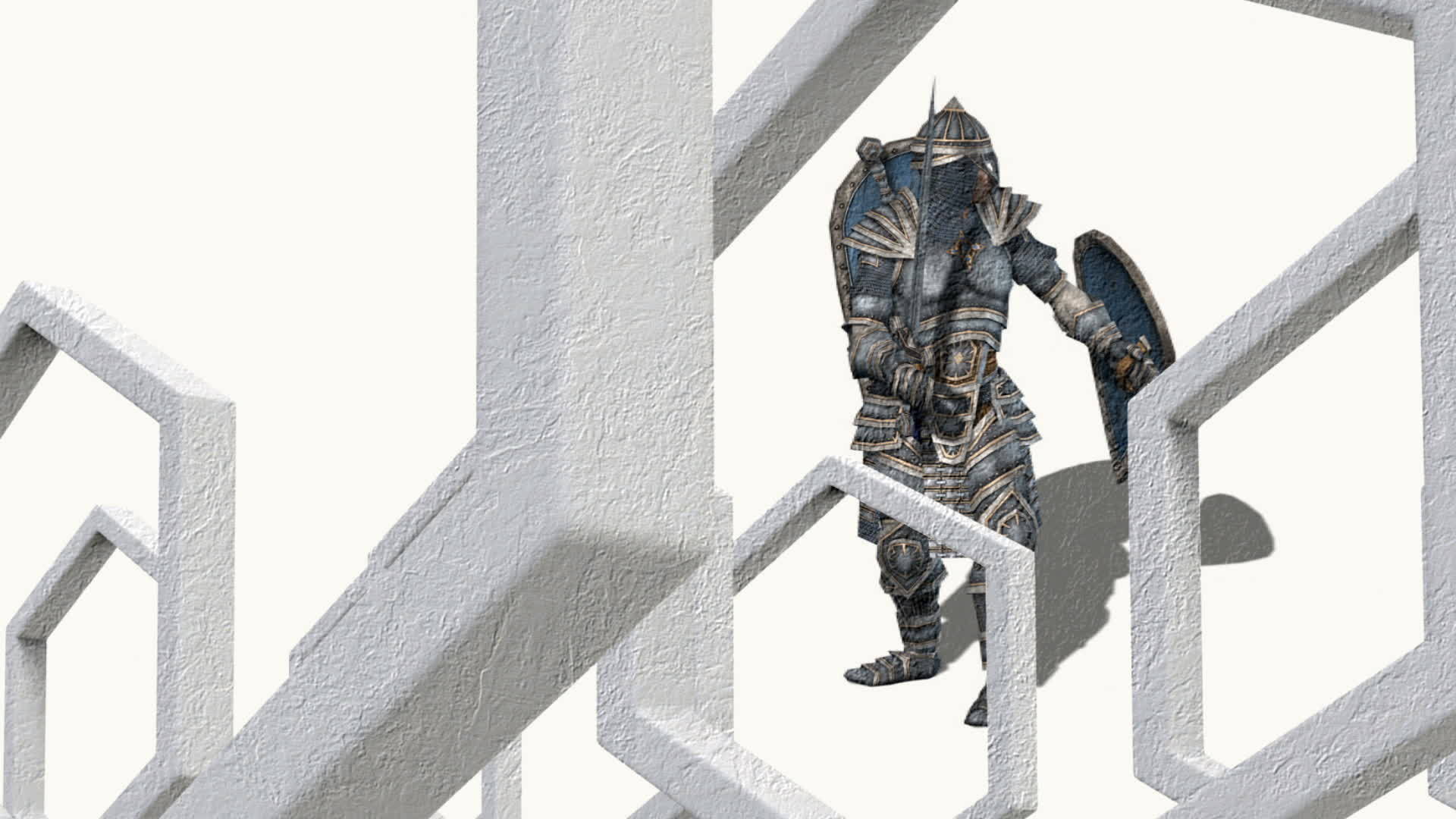 3D中世纪骑士用剑和盾牌在抽象空间战斗视频的预览图