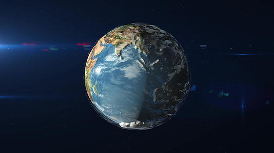 地球动画从太空中看到地球在黑暗背景下的卫星视图上旋转视频的预览图